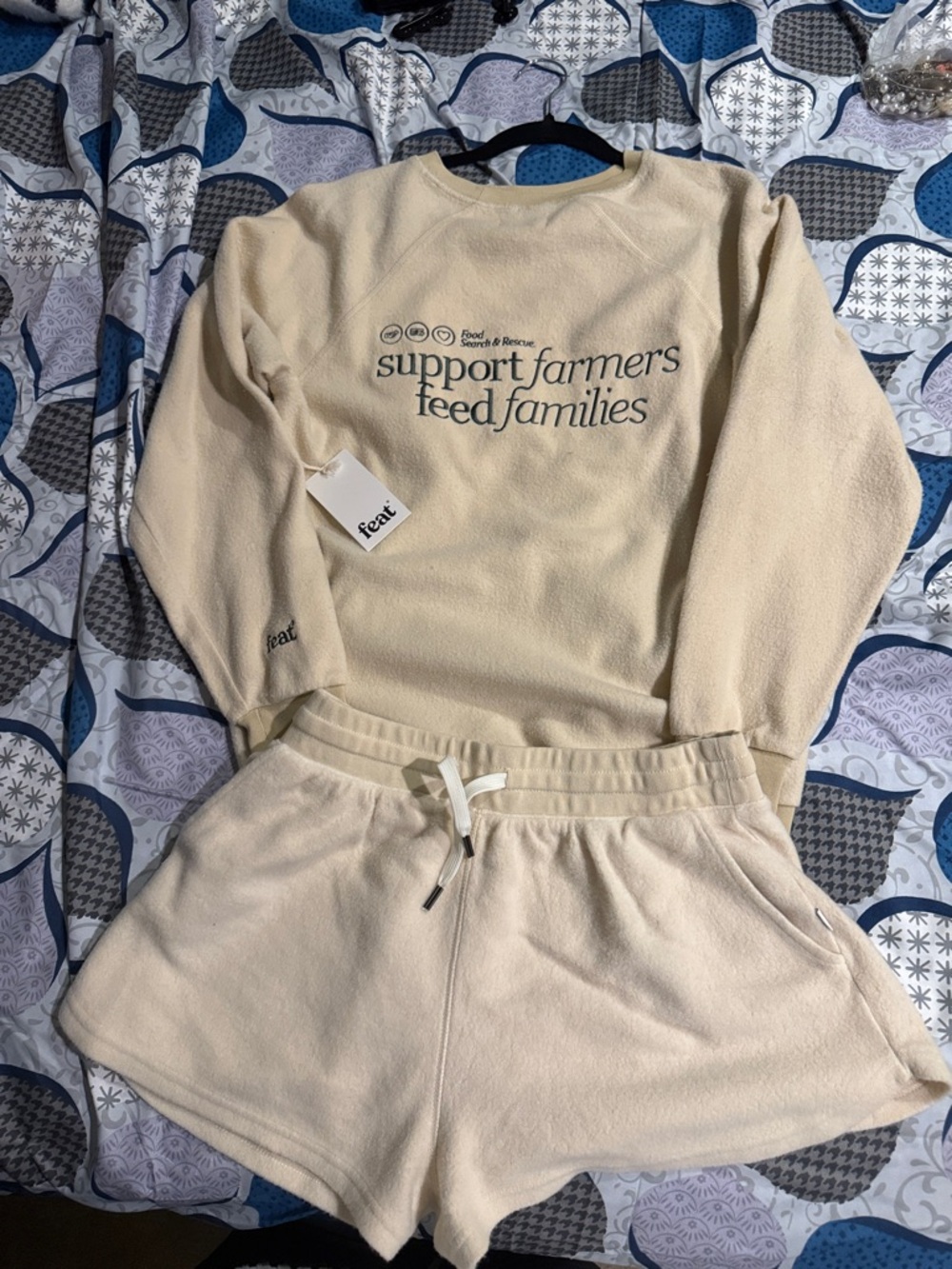 Feat Cream Embroidered Fleece Sweatshirt 2 piece set earthy farmers boho prairie